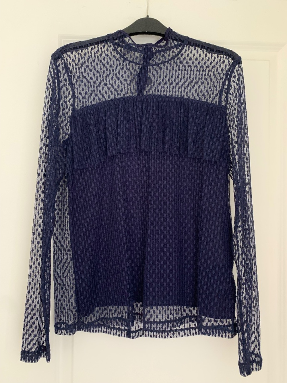 Baum und Pferdgarten Navy Sheer Lace Mesh Top Long Sleeve High Neck NWT Sz M